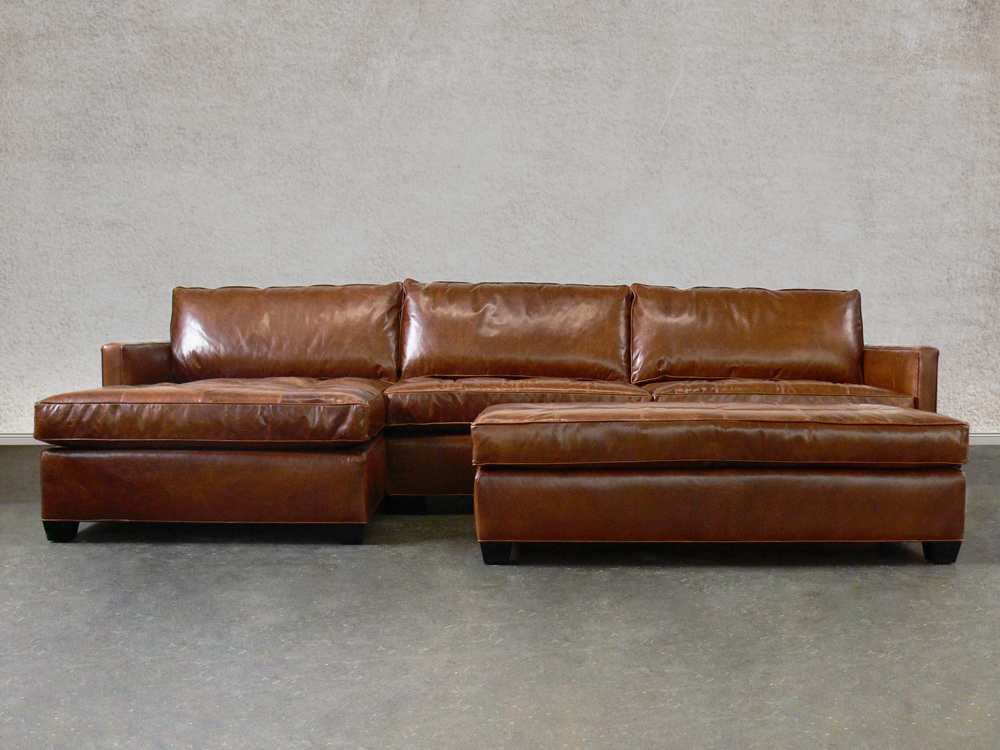 modern full grain leather sofa with reversible cusions