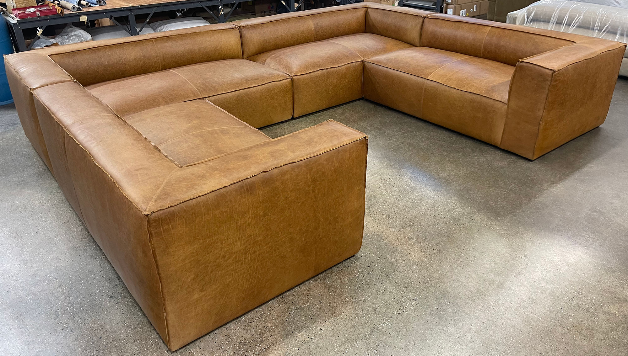 Bonham U Sectional Sofa in Berkshire Chestnut - LAF front angle with ottomans removed