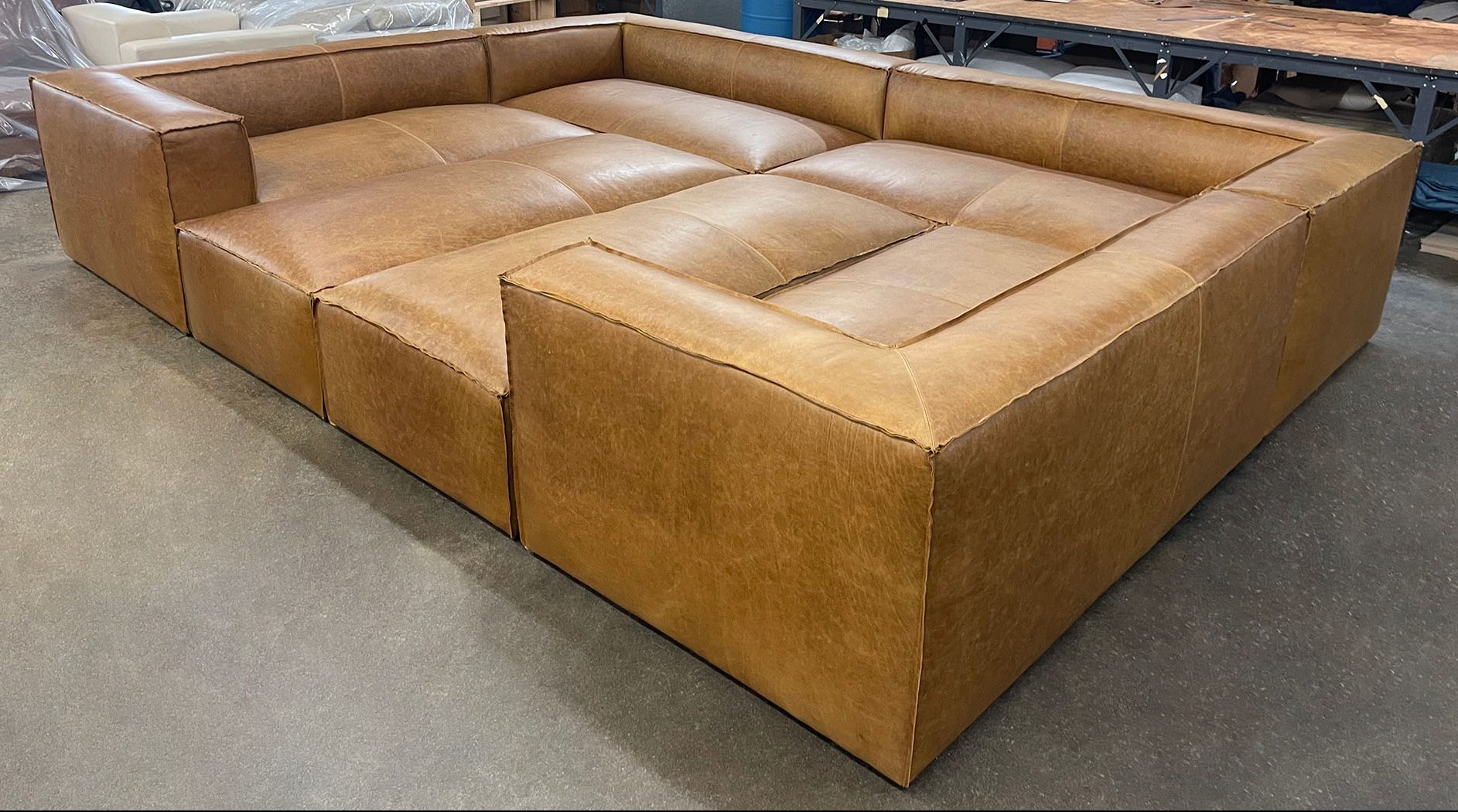 Bonham U Sectional Sofa with Full Fit Ottomans in Berkshire Chestnut - RAF front angle