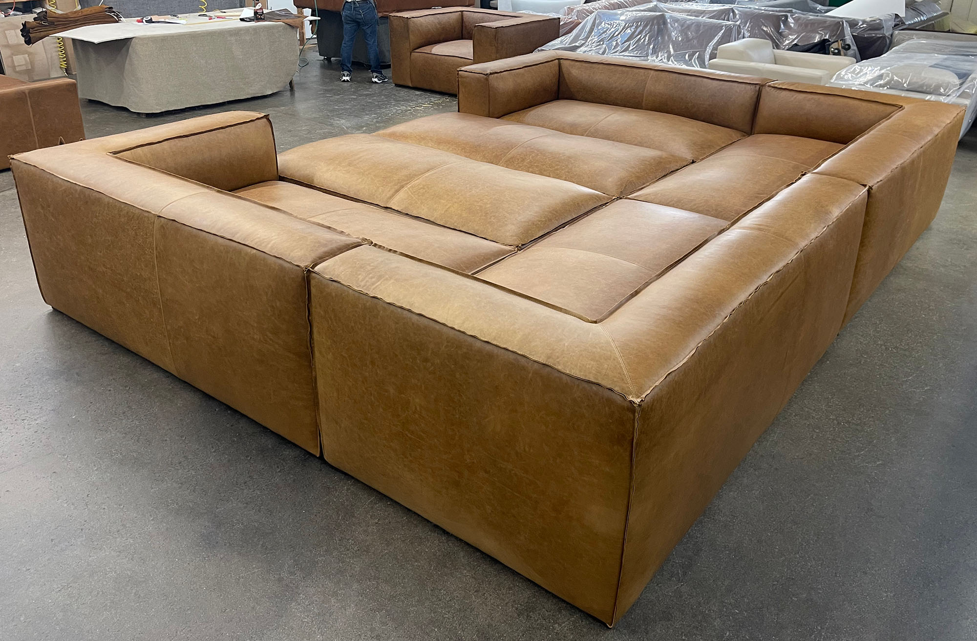 Bonham U Sectional Sofa with Full Fit Ottomans in Berkshire Chestnut - RAF rear angle