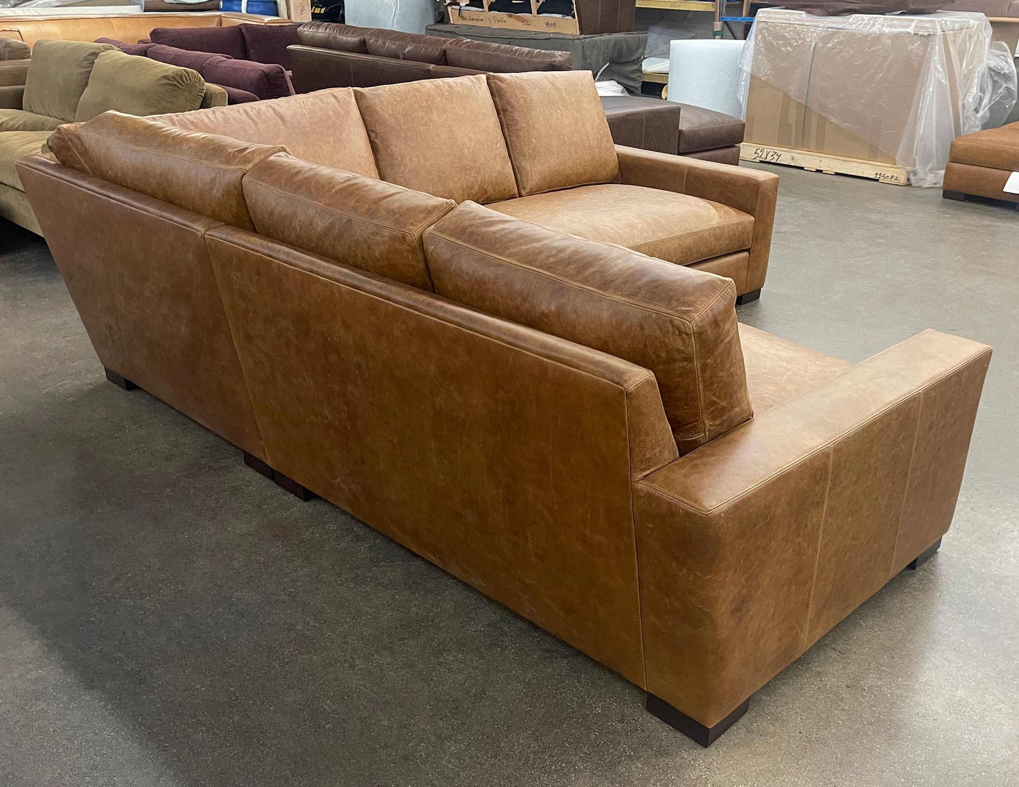 Braxton Corner Sectional in Berkshire Chestnut Leather - LAF rear angle view