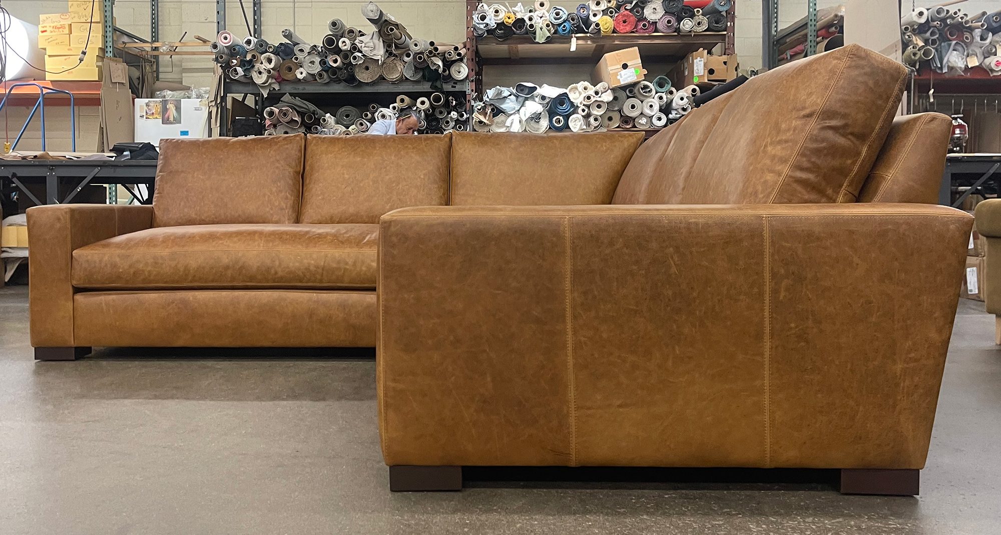 Braxton Corner Sectional in Berkshire Chestnut Leather - RAF side view