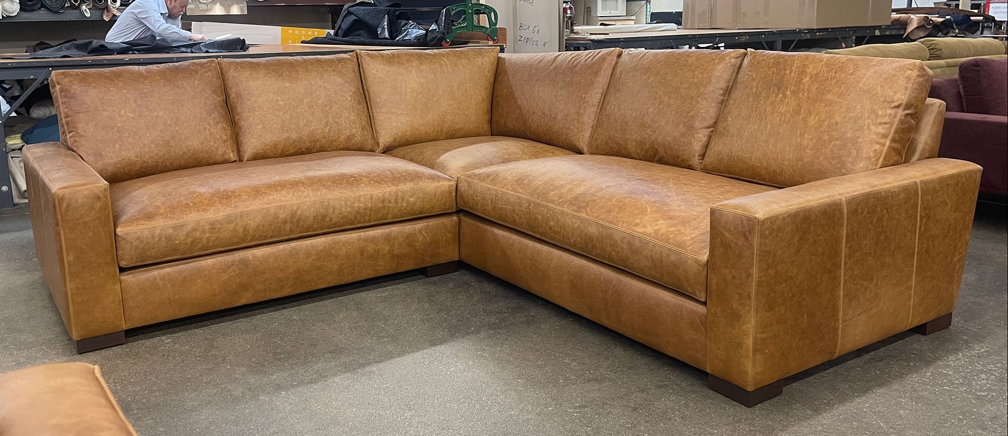 Braxton Corner Sectional in Berkshire Chestnut Leather - front view