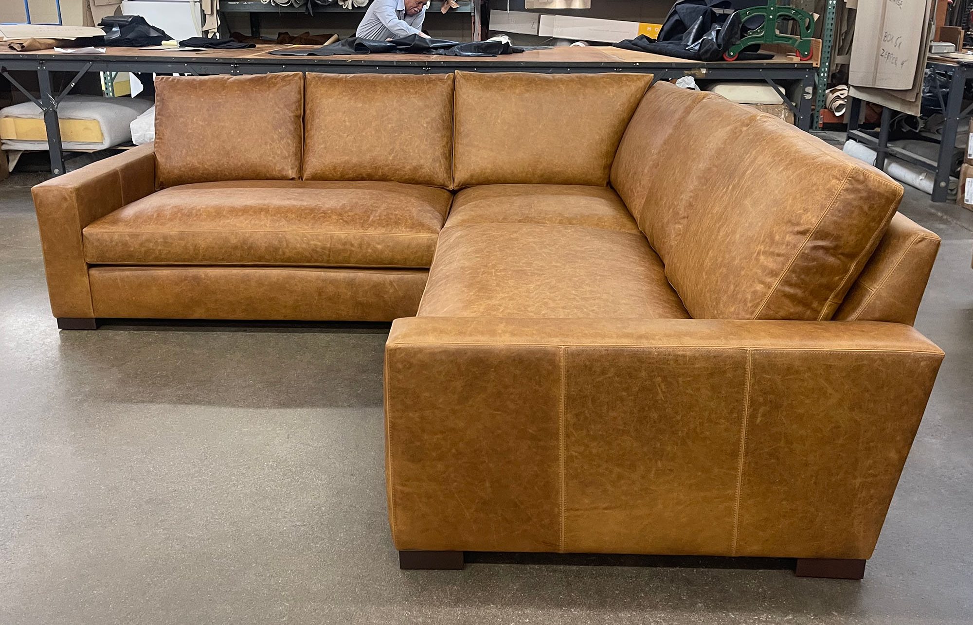 Braxton Corner Sectional in Berkshire Chestnut Leather - RAF side view