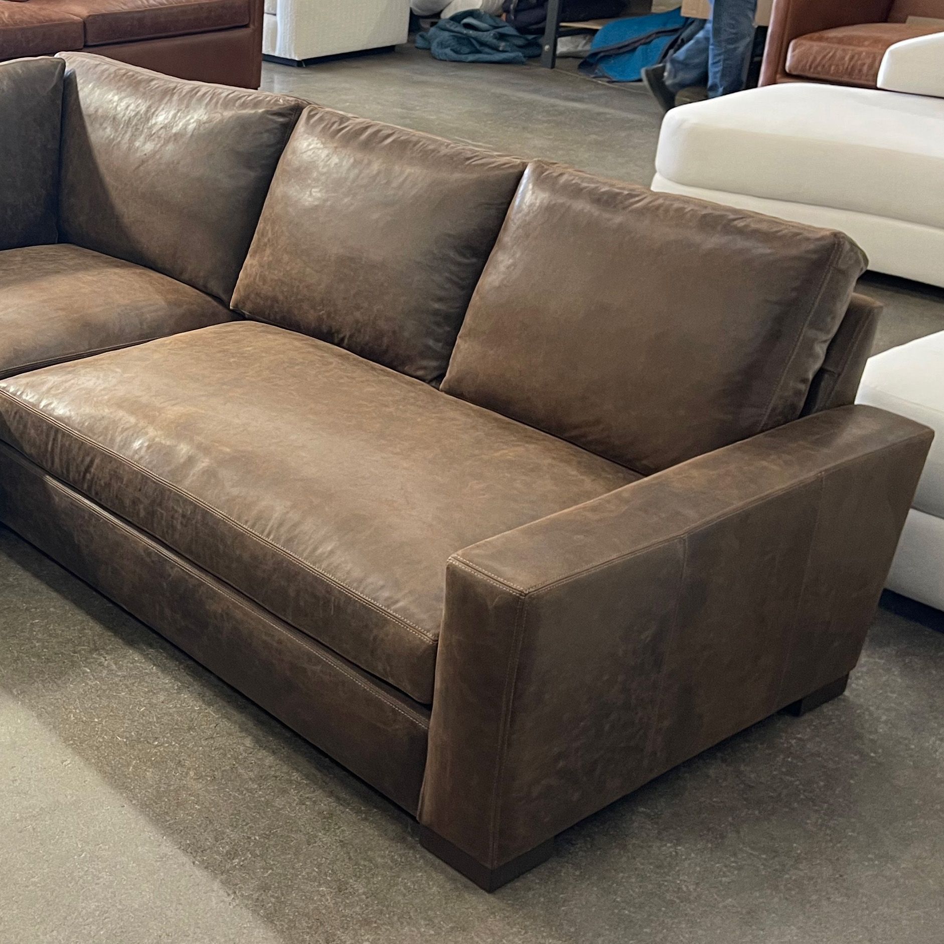 Braxton Corner Sectional in Burnham Molasses Aniline Nubuck Leather - raf detail