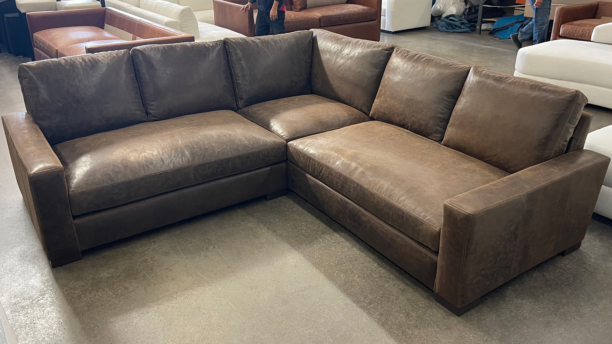 Braxton Corner Sectional in Burnham Molasses Aniline Nubuck Leather - front view