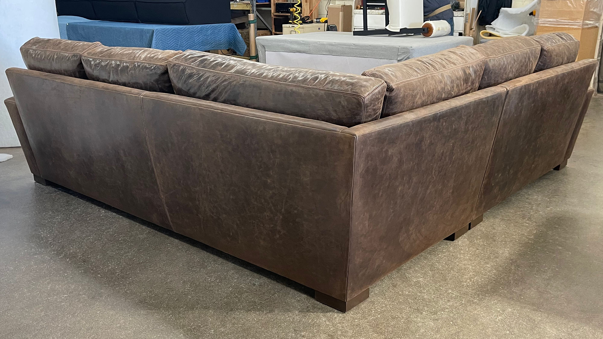 Braxton Corner Sectional in Burnham Molasses Aniline Nubuck Leather - rear view