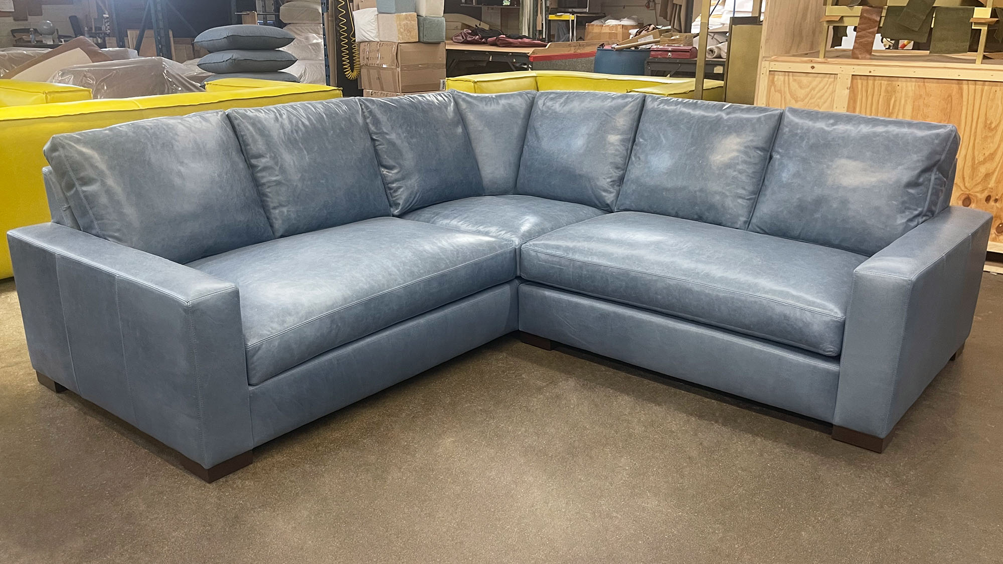 Braxton Corner Sectional with Rounded Corner in Mont Blanc Adriatic Leather - front view