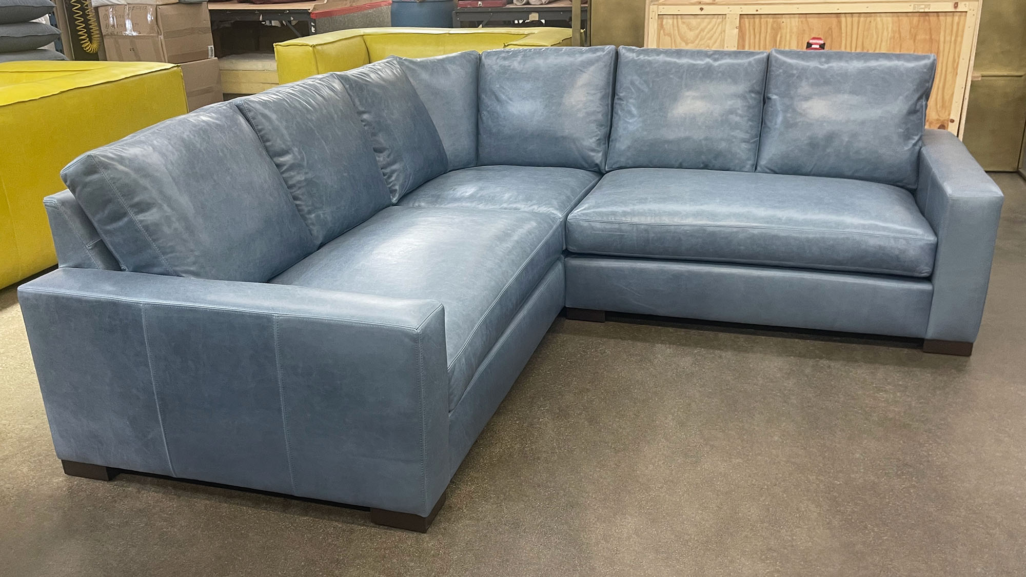 Braxton Corner Sectional with Rounded Corner in Mont Blanc Adriatic Leather - laf front view