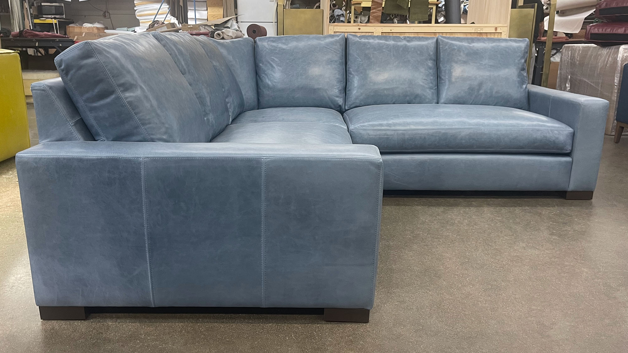 Braxton Corner Sectional with Rounded Corner in Mont Blanc Adriatic Leather - laf side view