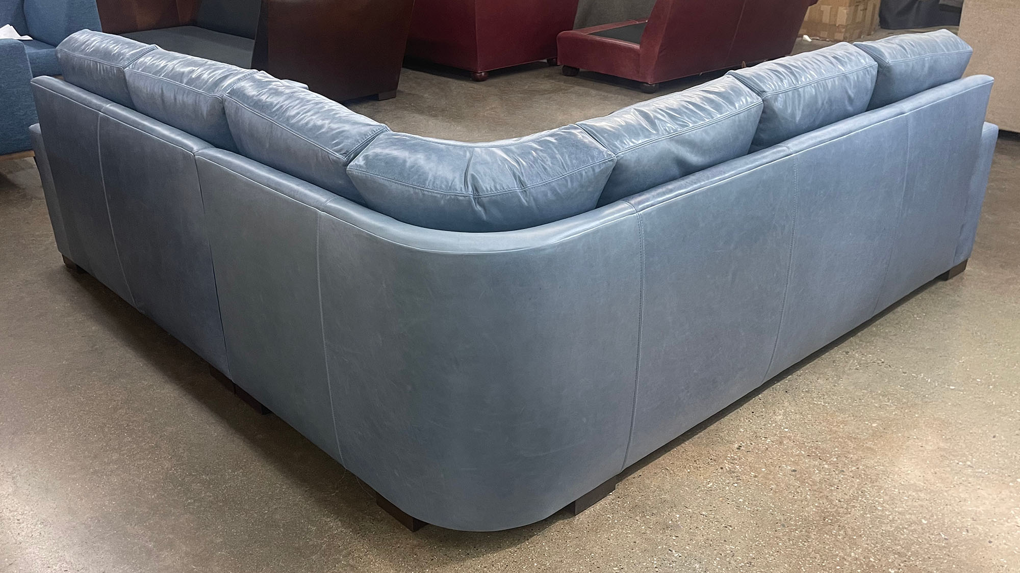 Braxton Corner Sectional with Rounded Corner in Mont Blanc Adriatic Leather - rear view