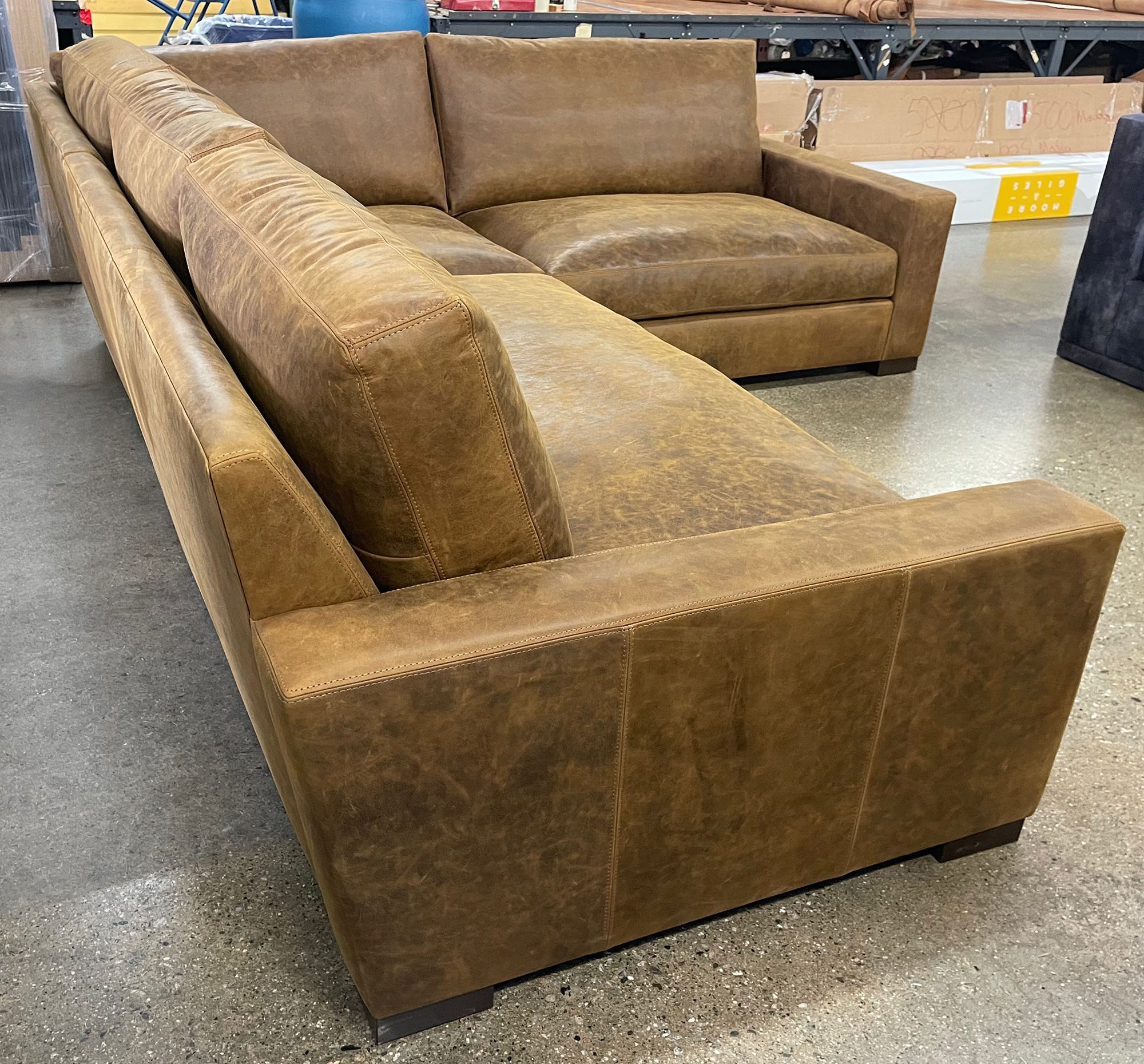 Braxton Mini L Sectional in Burnham Sycamore Aniline Nubuck Leather - LAF rear side view