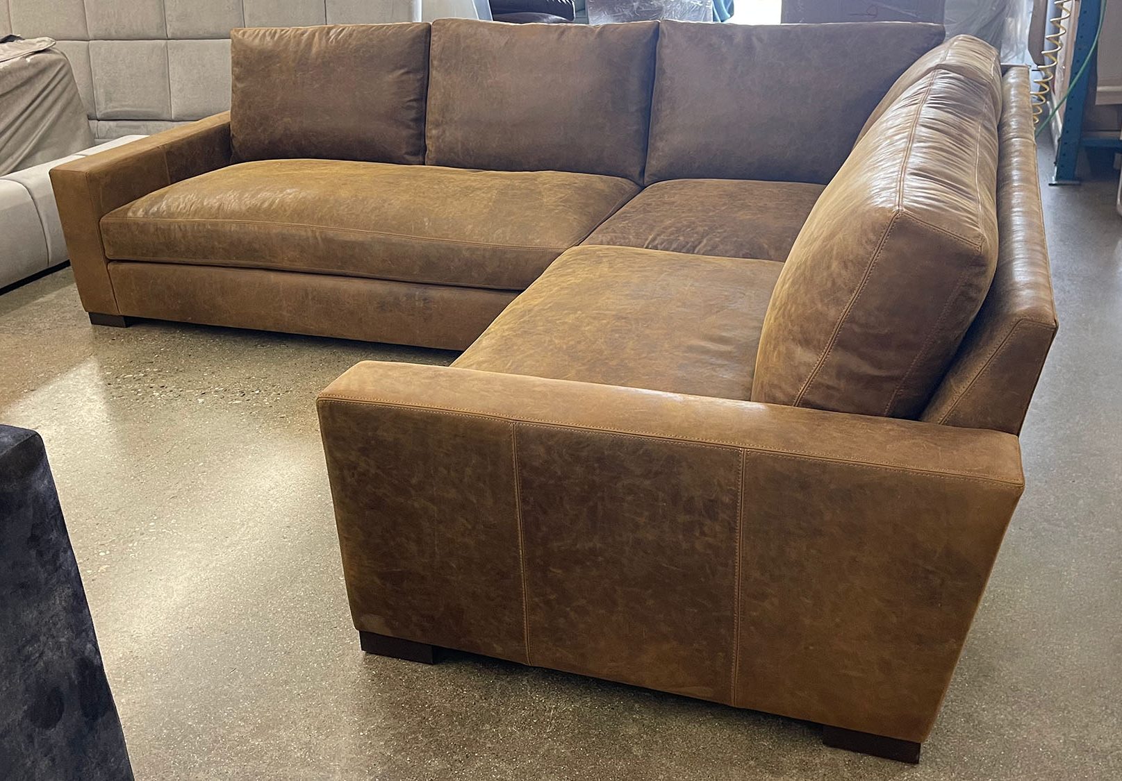 Braxton Mini L Sectional in Burnham Sycamore Aniline Nubuck Leather - RAF side view