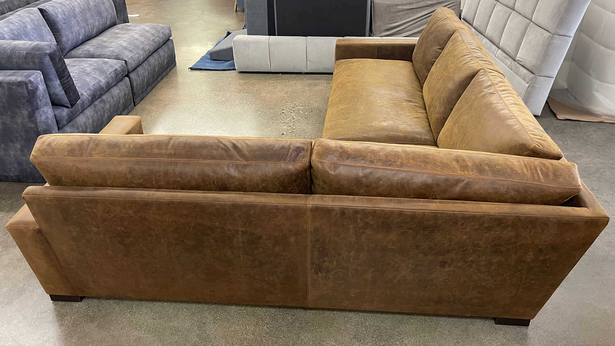 Braxton Mini L Sectional in Burnham Sycamore Aniline Nubuck Leather - RAF rear view