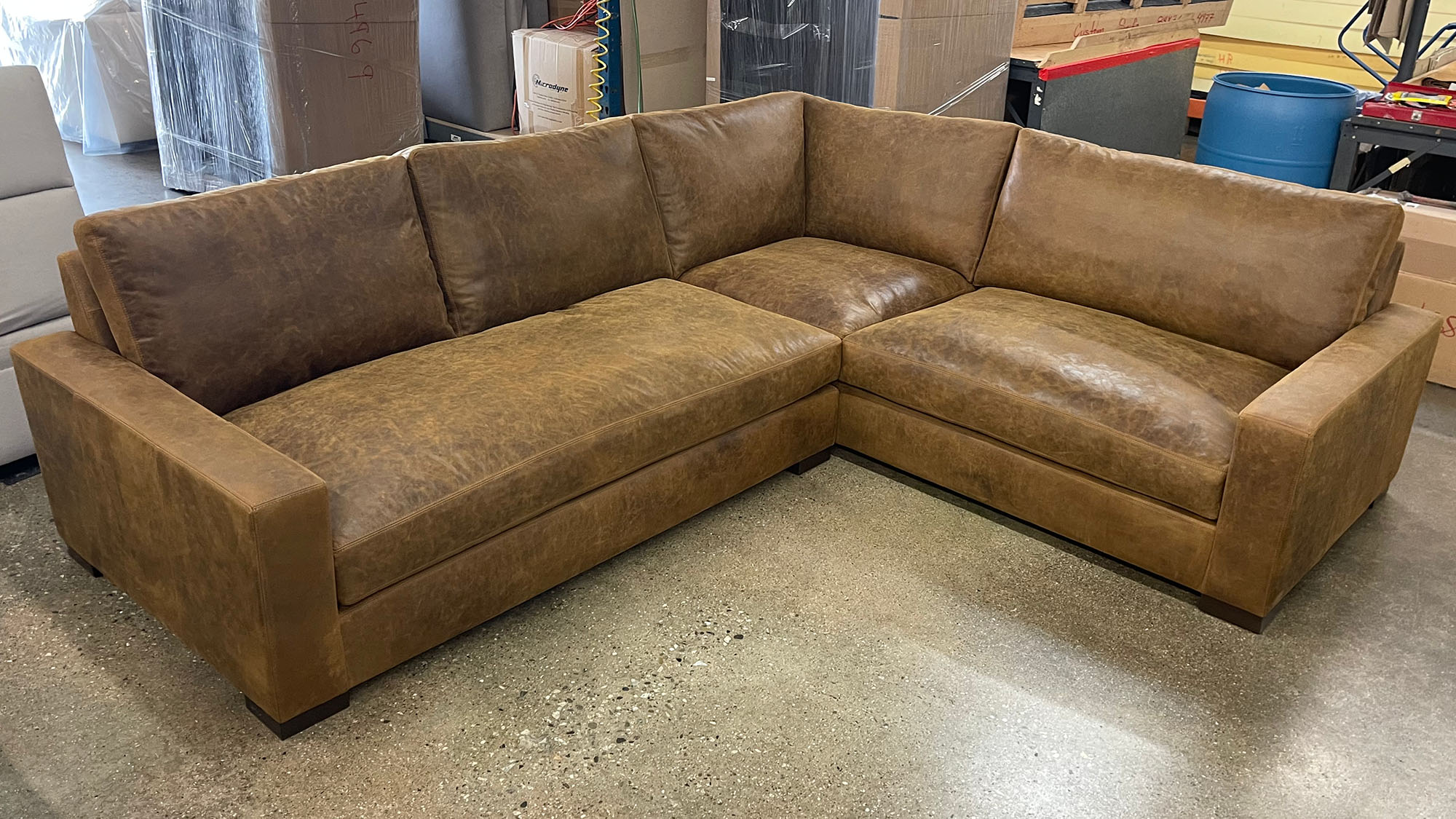 Braxton Mini L Sectional in Burnham Sycamore Aniline Nubuck Leather - front high view