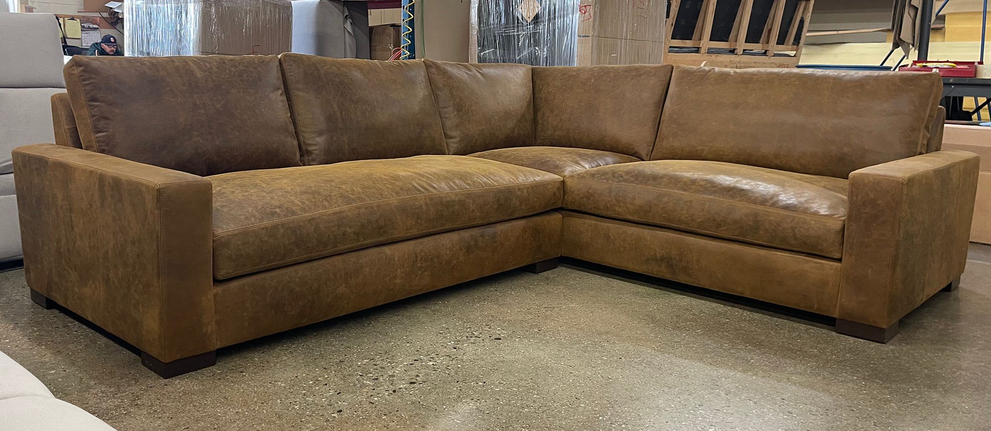 Braxton Mini L Sectional in Burnham Sycamore Aniline Nubuck Leather - front view