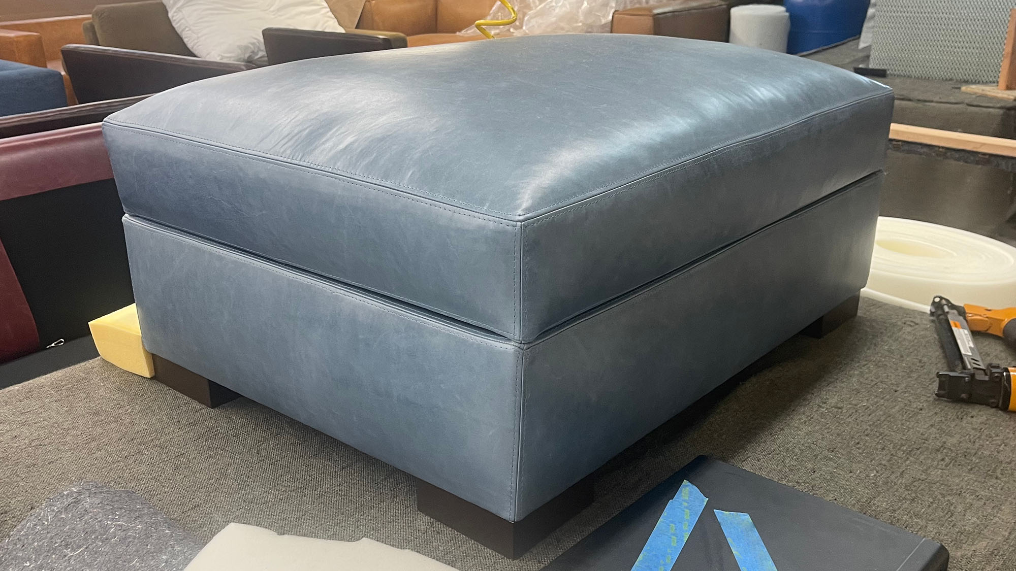 Braxton Storage Ottoman in Mont Blanc Adriatic Blue Leather - closed