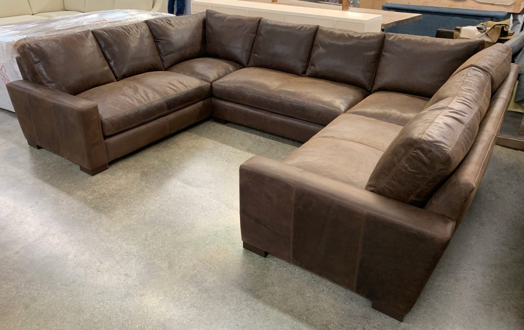 Braxton U Sectional Sofa with Full Fit Ottomans in Burnham Molasses ...