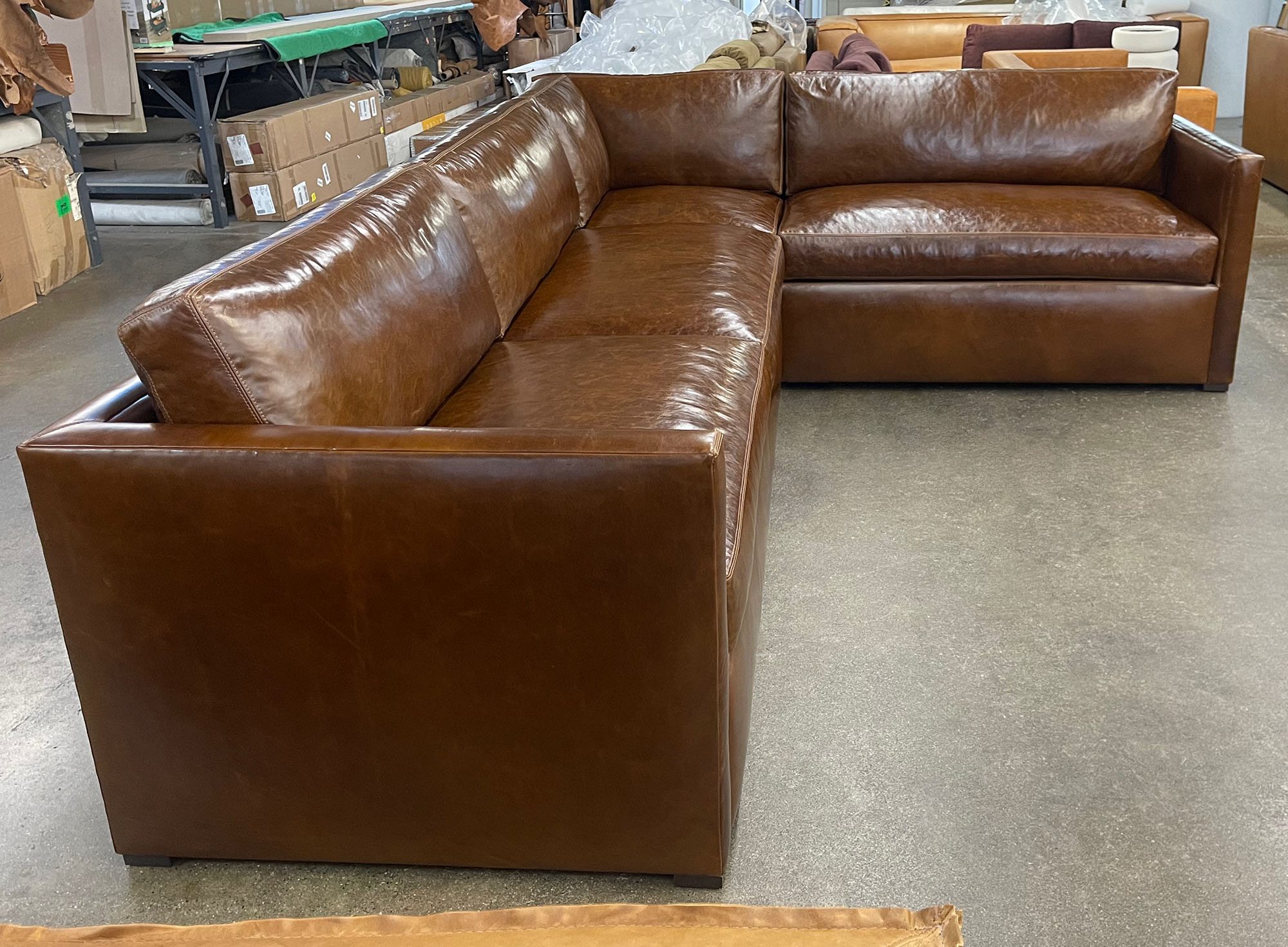 Oscar L Sectional in Italian Mont Blanc Bourbon leather - LAF side view