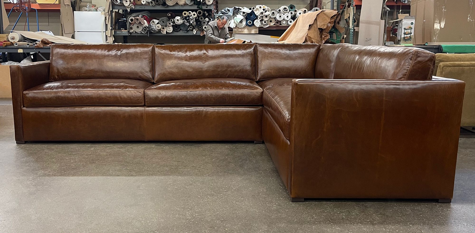 Oscar L Sectional in Italian Mont Blanc Bourbon leather - RAF side view