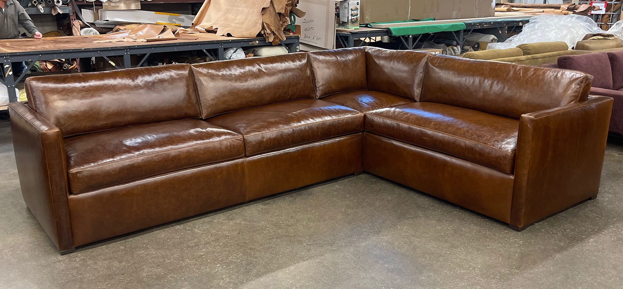 Oscar L Sectional in Italian Mont Blanc Bourbon leather - front view