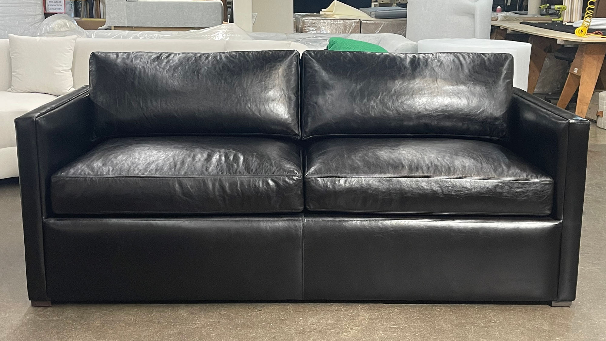 Oscar Sofa in Mont Blanc Midnight Black Full Grain Leather - 7ft - front view 