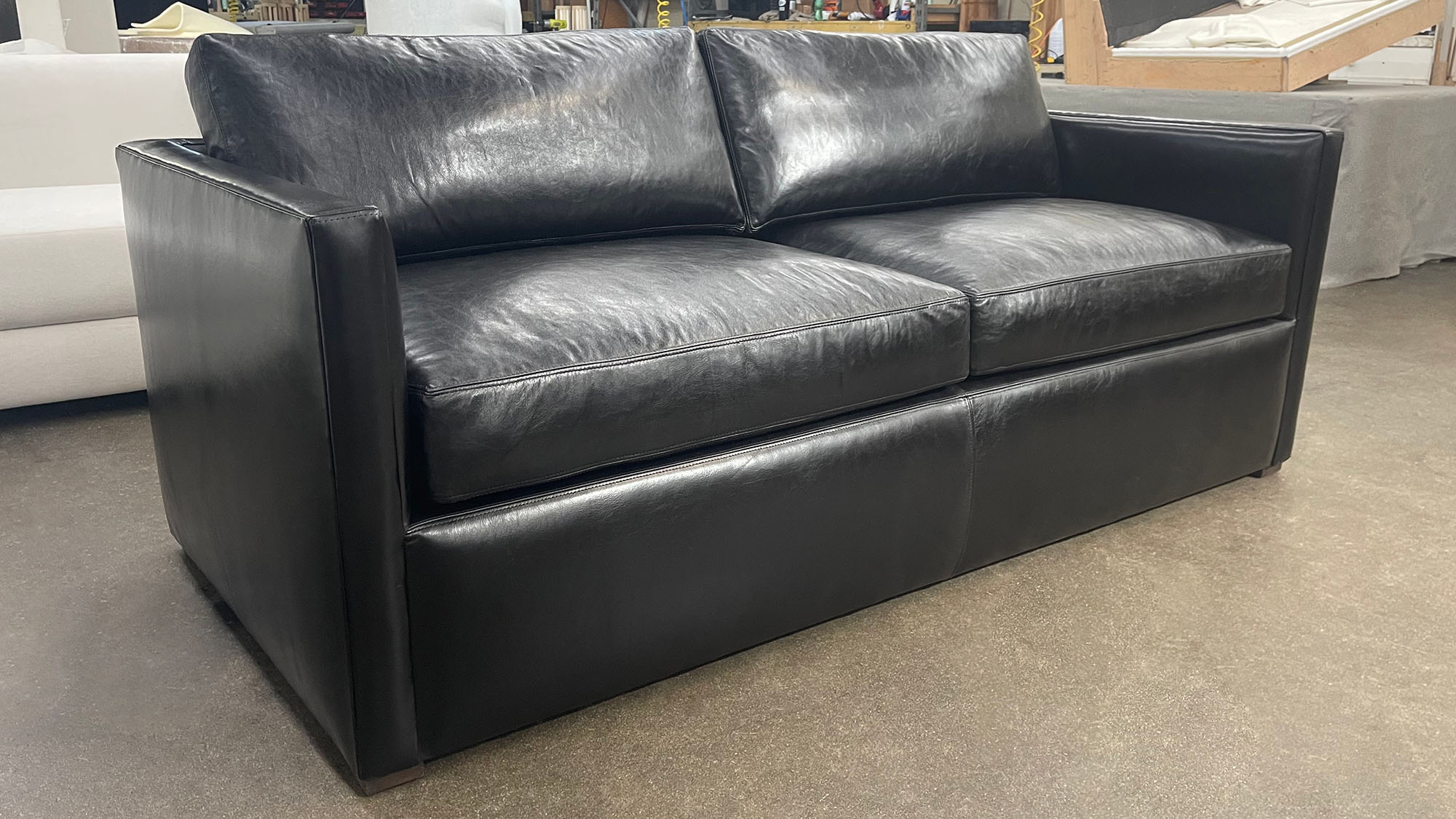 Oscar Sofa in Mont Blanc Midnight Black Full Grain Leather - 7ft - laf front angle