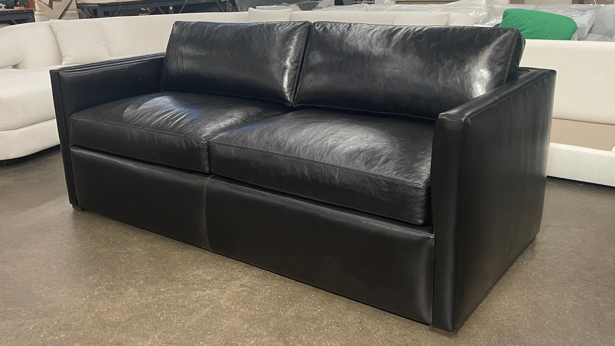 Oscar Sofa in Mont Blanc Midnight Black Full Grain Leather - 7ft - raf front angle