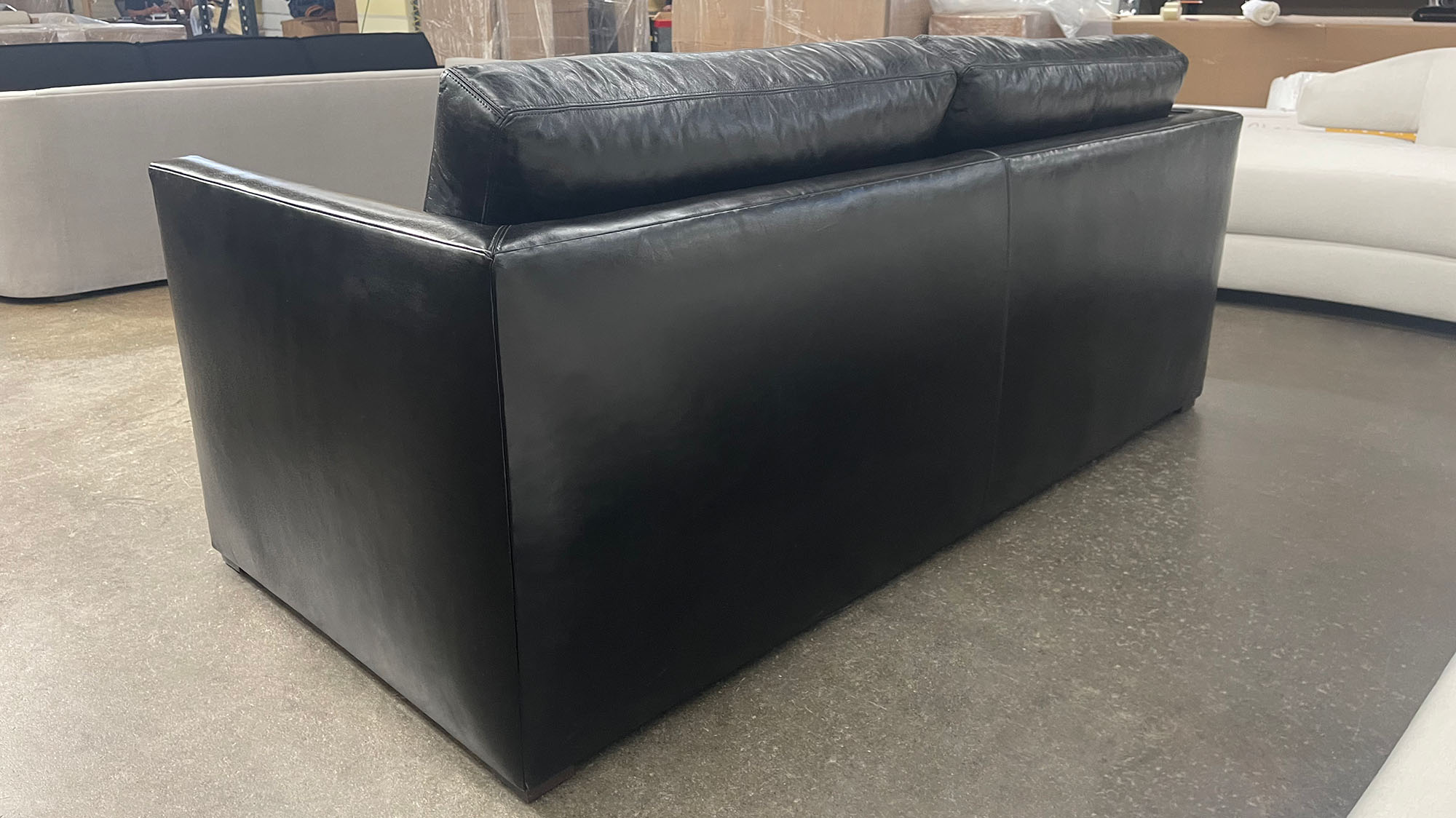 Oscar Sofa in Mont Blanc Midnight Black Full Grain Leather - 7ft - raf rear angle