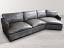 Upper front side view of the Reno Leather Sectional Sofa with Cuddler in Mont Blanc Timberwolf