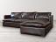 Front side view of the Reno Leather Sofa Chaise Sectional in Mont Blanc Truffle