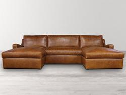 Julien Slope Arm Leather U Chaise Sectional Sofa